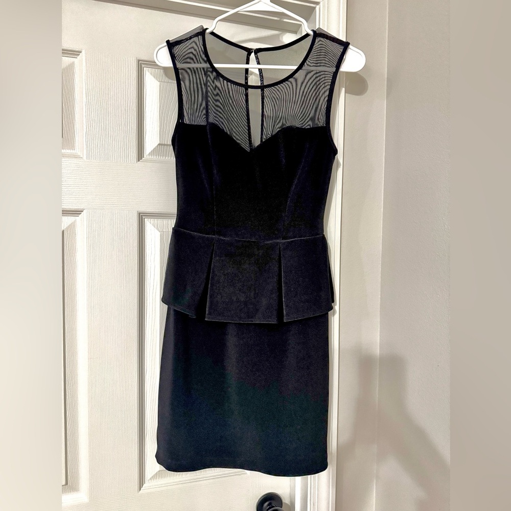 Bisou Bisou Black Mesh Panel Peplum Cocktail Dress
